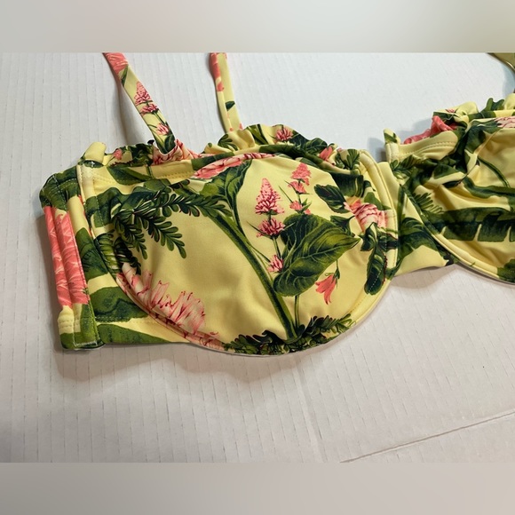 Women’s Agua Bendita Bandeau Bikini Top with Straps NWT Floral Pink and Yellow - Picture 3 of 6